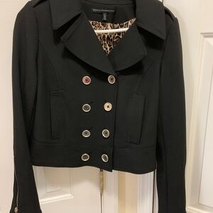 White House Black Market Black Pea Coat with Leopard Lining